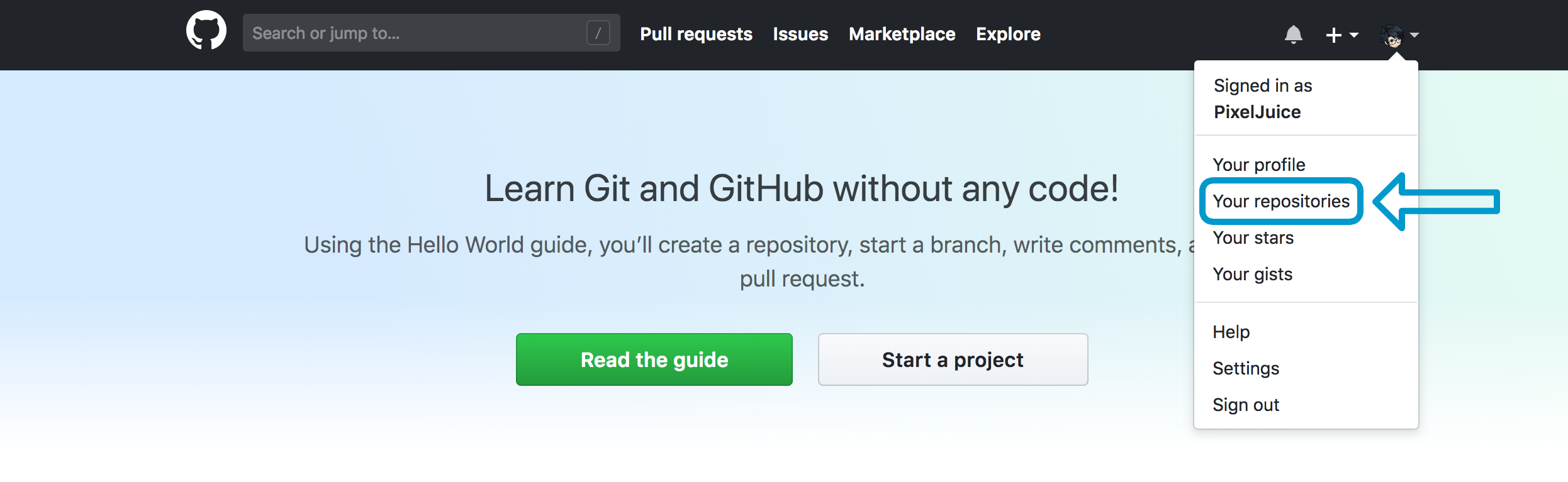 git account menu