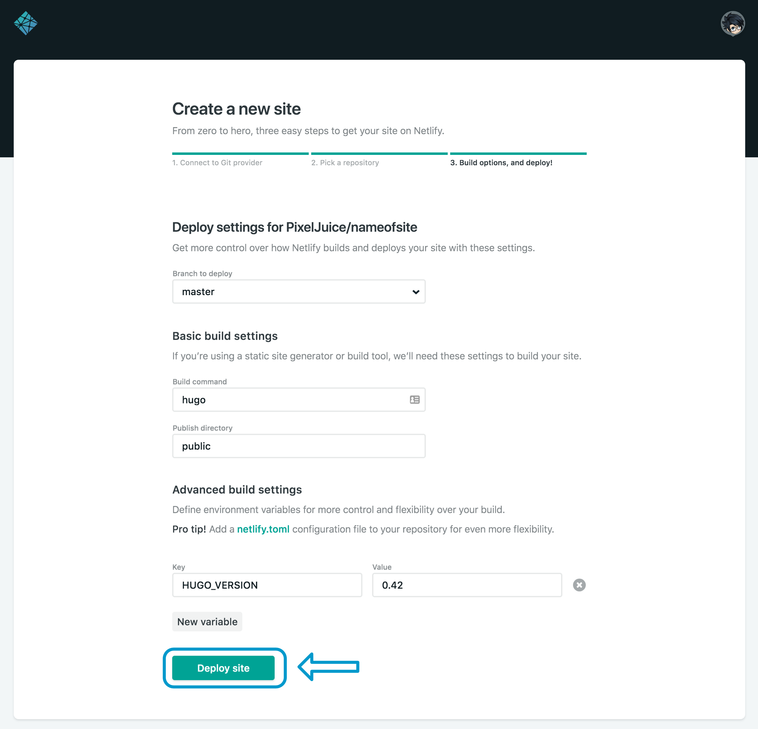 deploy setting